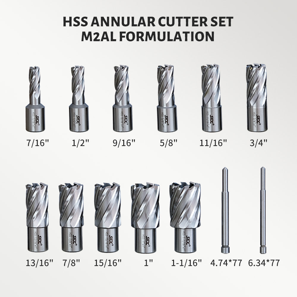 LYXCTECH US STOCK M2AL Annular Cutter Set 11pcs Cutting Depth 1'' With 1PC Pilot Pin