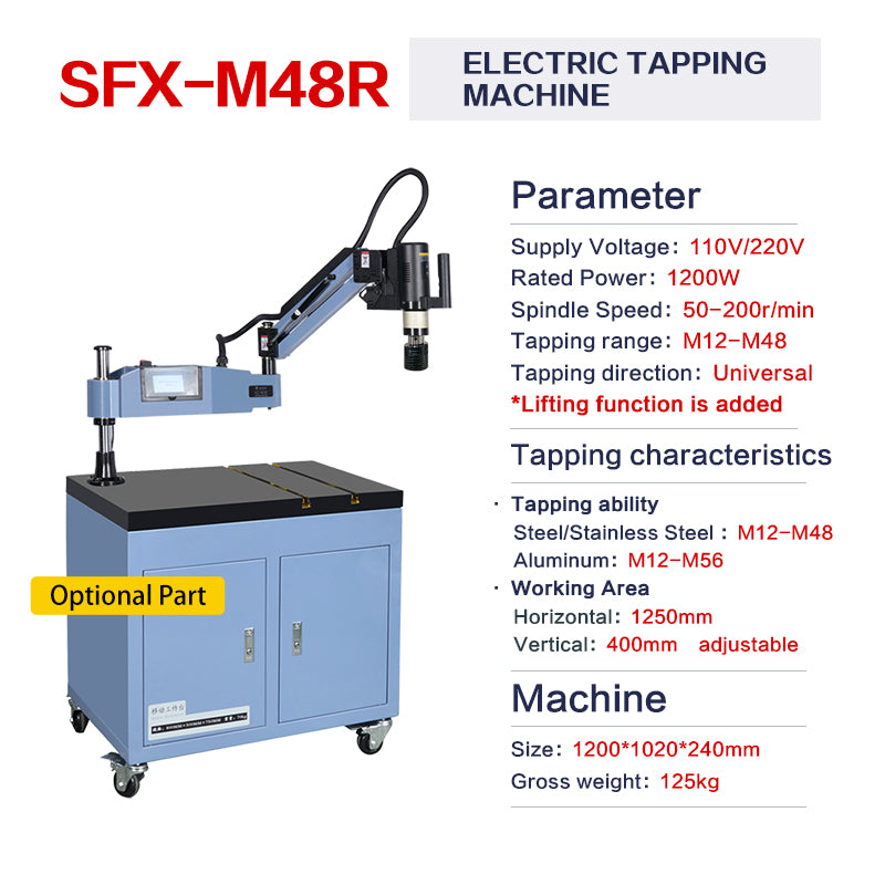 Pinzas para roscar SFX M12-M48, brazo de 1200 mm, roscadora universal de 360°, roscadora eléctrica de 0 a 250 rpm