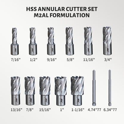 LYXCTECH US STOCK M2AL Annular Cutter Set 11pcs Cutting Depth 1'' With 1PC Pilot Pin