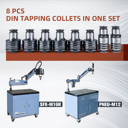 Portapinzas DIN SFX GT12, 8 piezas, pinzas de roscado DIN, aplicables a máquinas de roscado eléctricas M16R y máquinas de roscado neumáticas PNEU-M12